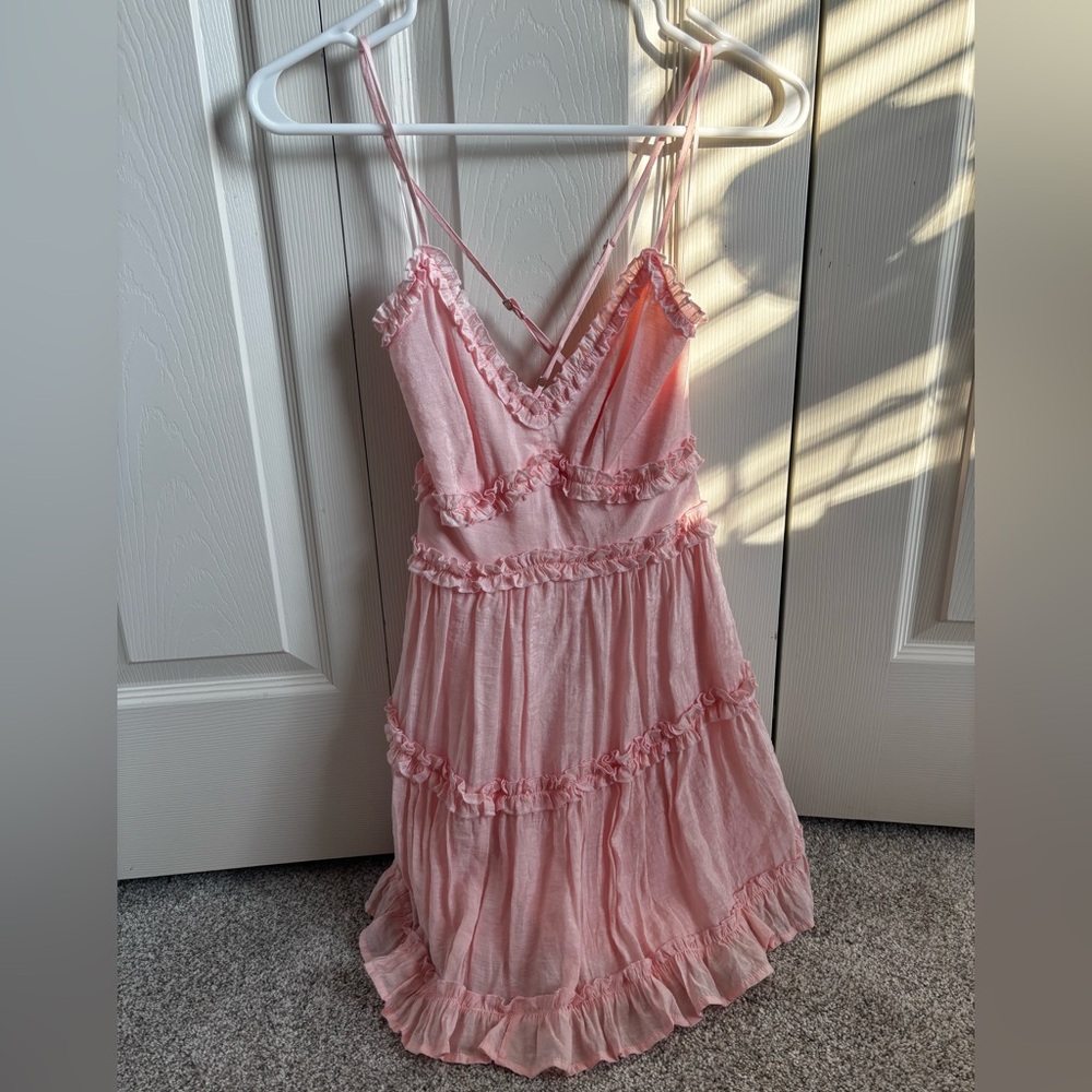 Francesca’s Pink Ruffled Spaghetti Strap Sundress